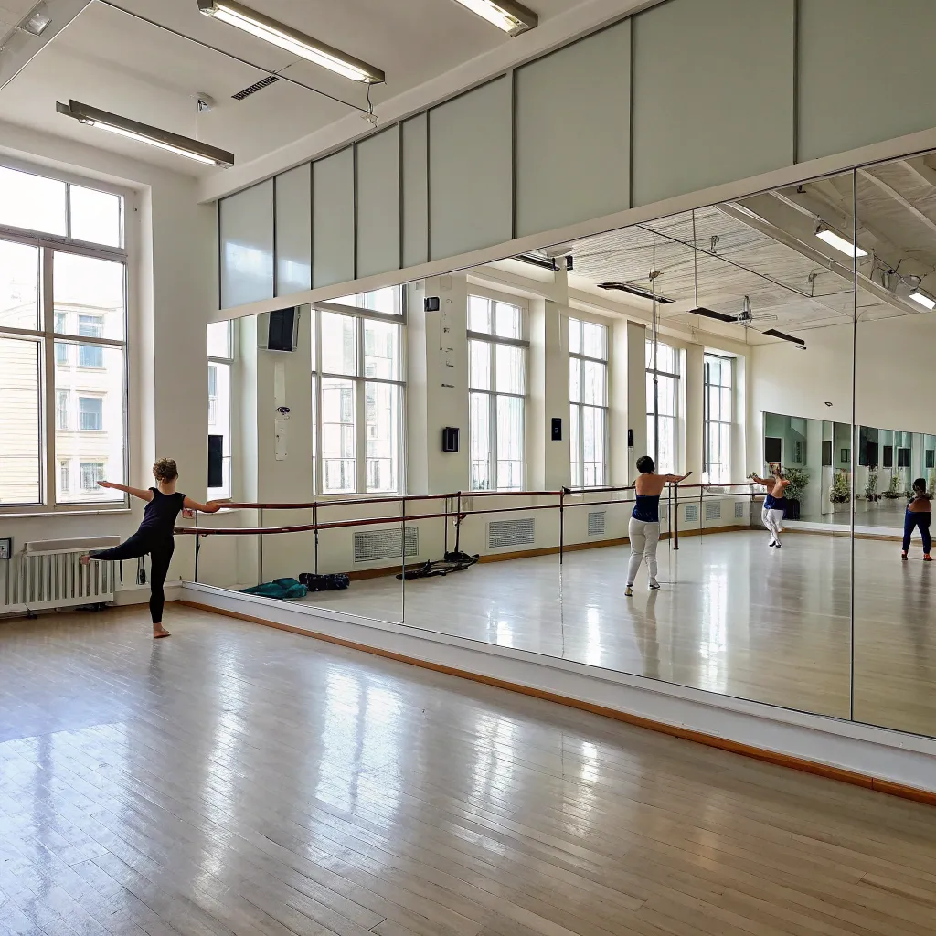 Spacious dance studio with mirrors